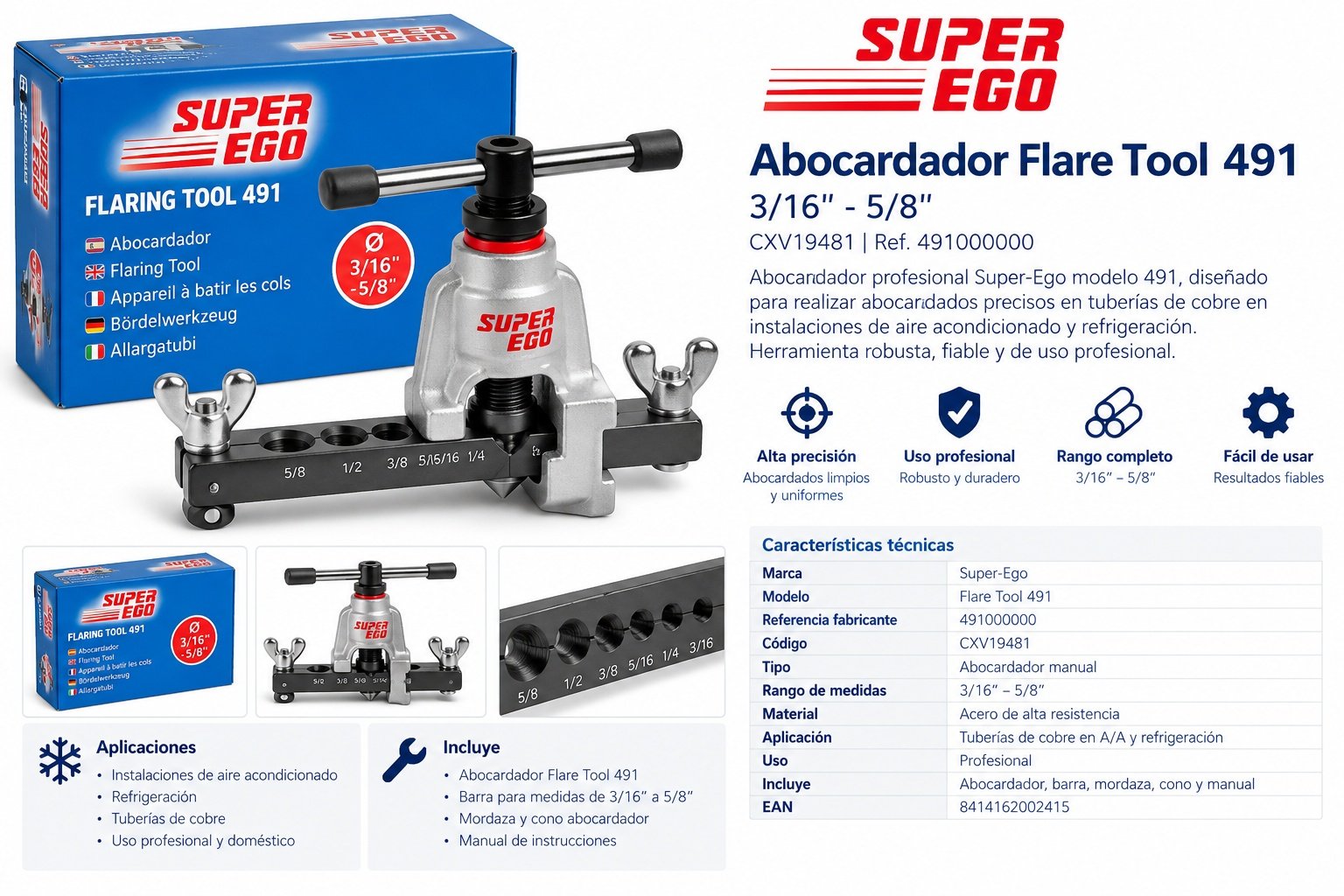 Abocardador Super-Ego Flare Tool 491 3/16"-5/8"